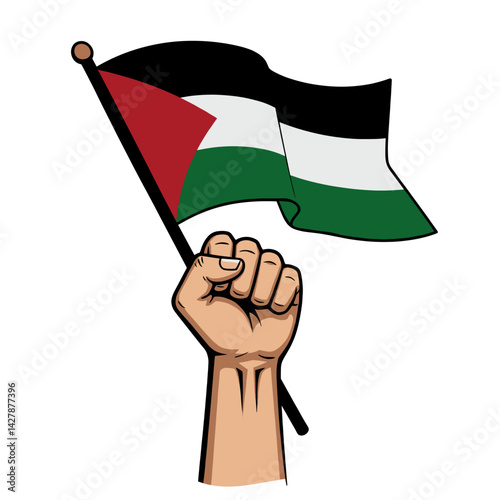 A raised fist holding the Palestinian flag, symbolizing resistance and solidarity