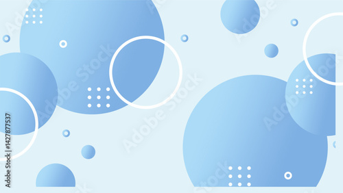 Bright Blue Abstract Vector Background with Floating Gradient Circles and White Geometric Shapes for Tech or Digital Use