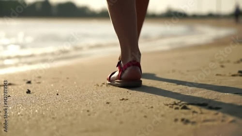 Woman Walking on the Beach.Generated AI