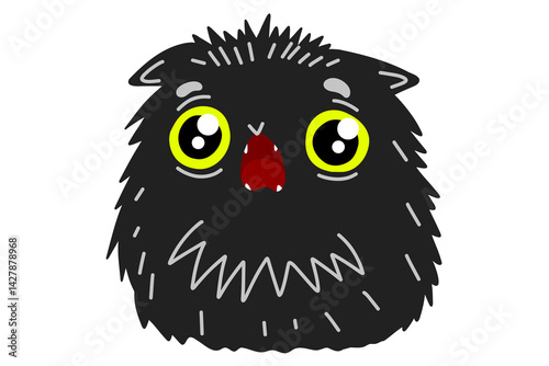 Cute screaming sceary cartoon cat character. Cat sits and screams. Black screaming kitten. Stock vector illustration isolated on white background.