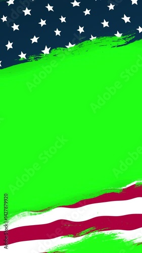 animated waving American flag on green screen, useful for Memorial Day, Independence Day, 4th of July or United Stat1ed celebration. 4K footage, Vertical resolution.