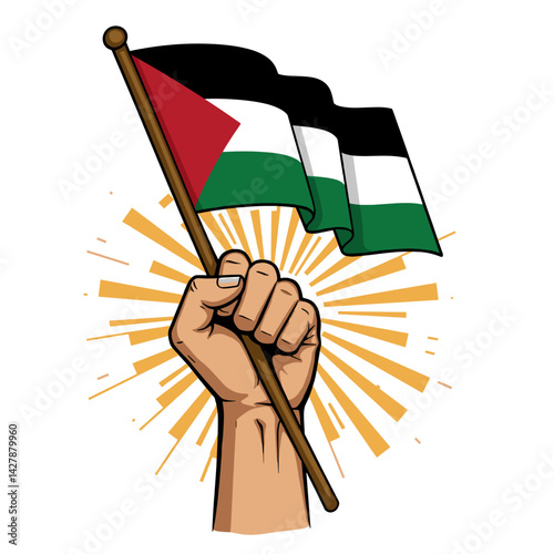 A raised fist holding the Palestinian flag, symbolizing resistance and solidarity