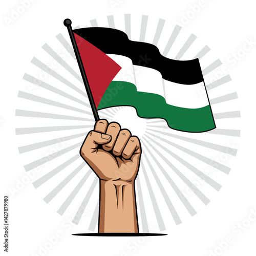 A raised fist holding the Palestinian flag, symbolizing resistance and solidarity