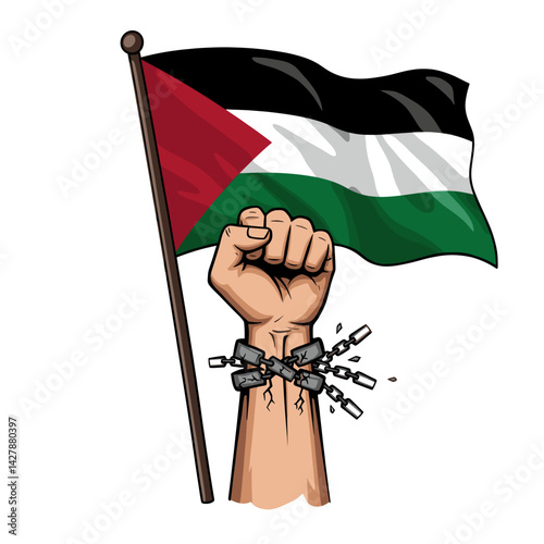 A raised fist holding the Palestinian flag, symbolizing resistance and solidarity