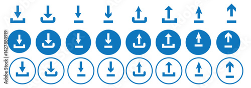 Download and upload icon. Download icon files. Software download icon . Web icon set . Icons collection. Vector illustration.