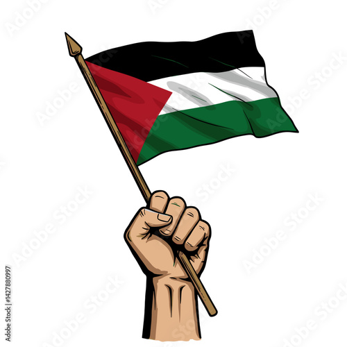 A raised fist holding the Palestinian flag, symbolizing resistance and solidarity