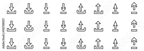 Download and upload icon. Download icon files. Software download icon . Web icon set . Icons collection. Vector illustration.