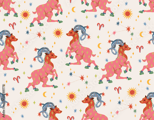 Aries zodiac star seamless pattern. Aries sign symbol stars Vector EPS10 ,
