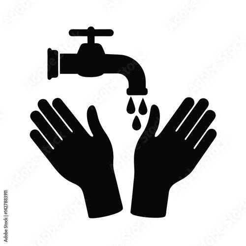 Hands Under Water Tap Silhouette