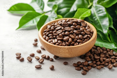 Rich coffee beans against bright background for beverage enthusiasts and culinary aficionados