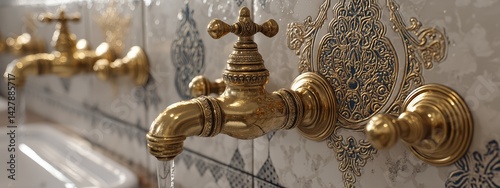 Ornate Victorian Washroom Features Elegant Faucet and Decorative Wall Design