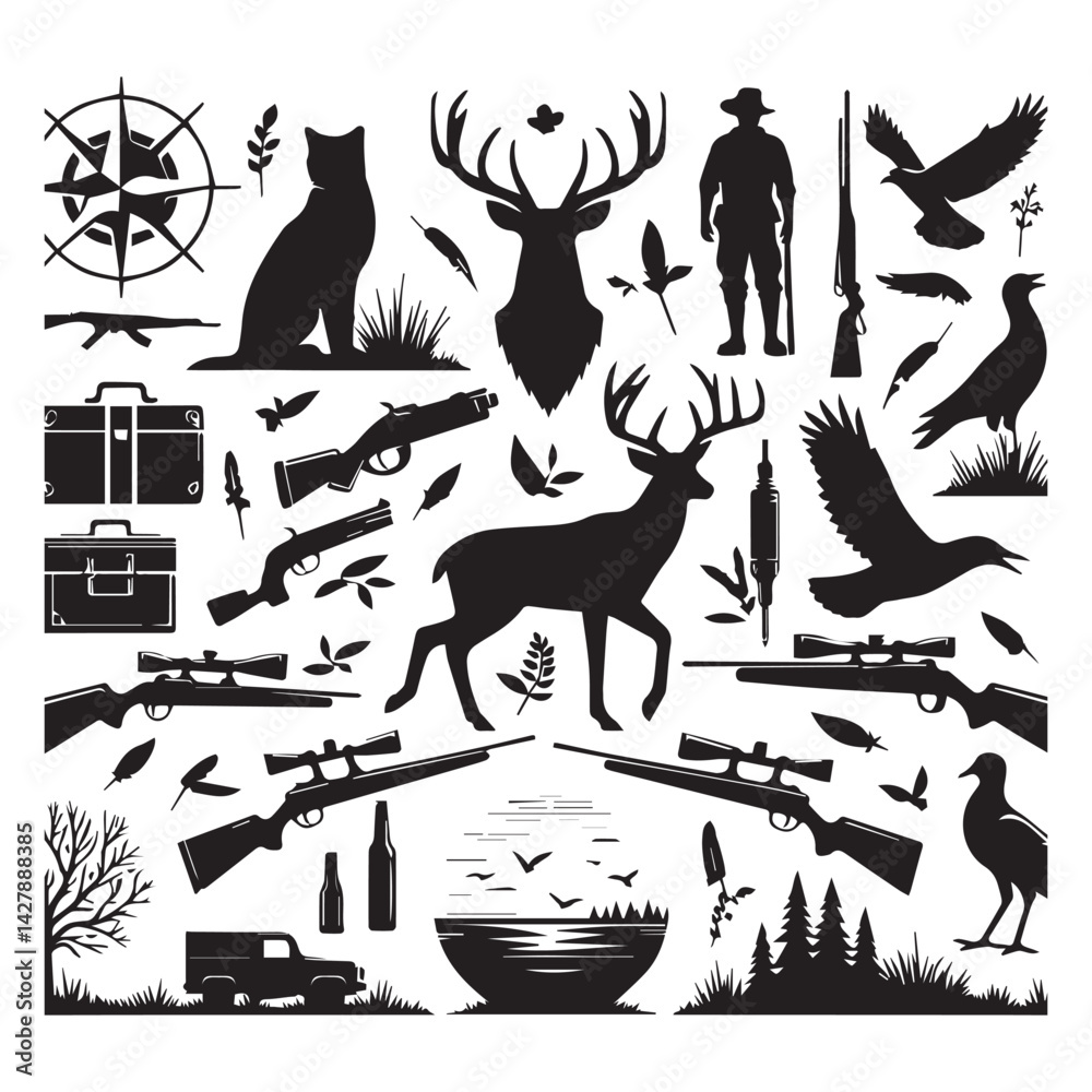 Obraz premium create hunting elements Silhouette with white background