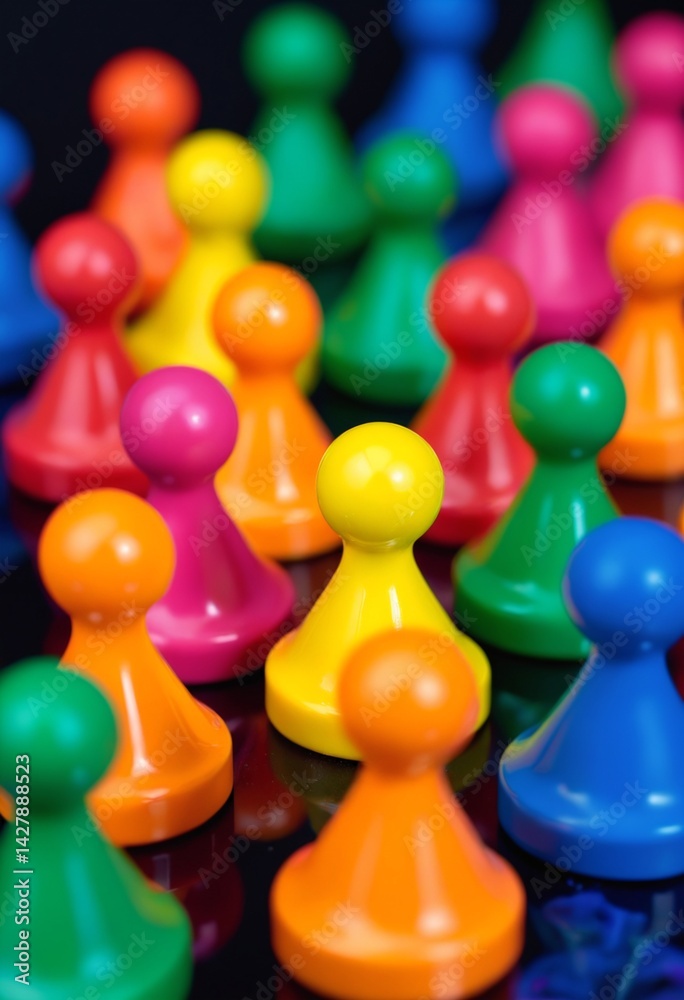 Obraz premium Colorful game pieces in same shape but different colors, board game and society related