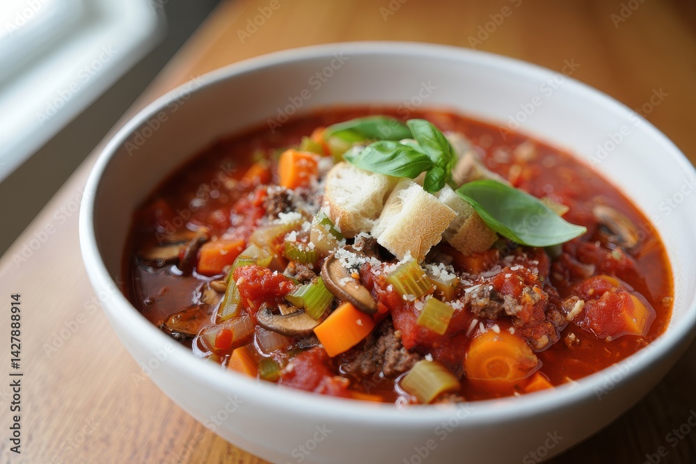 Zero waste soup, pizza soup with vegetables, mushrooms and minced meat, minestrone Zero waste soup, pizza soup with vegetables, mushrooms and minced meat, minestrone