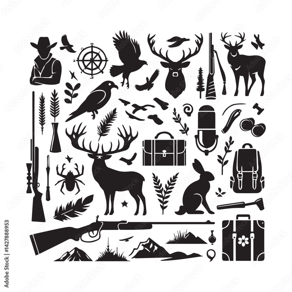 Obraz premium create hunting elements Silhouette with white background
