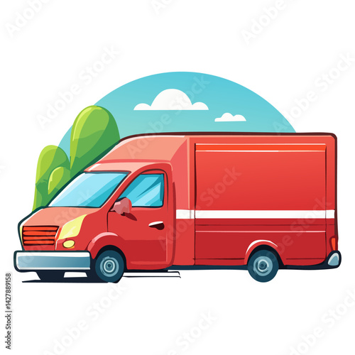 Red delivery car deliver express. vector illustration of a truck