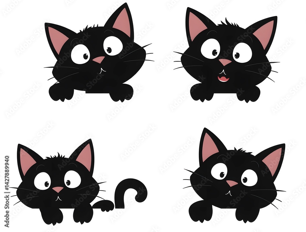 set of cute black cats set of cute black cats