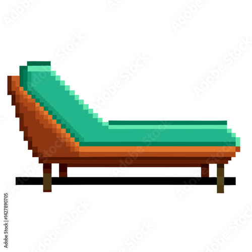 pixel art green chaise longue sofa in a modern style