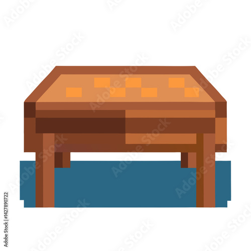 Pixel art of coffee table with wooden finish, square top and shadow