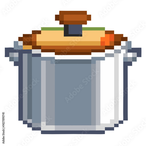 Pixel art cooking pan with lid and handles