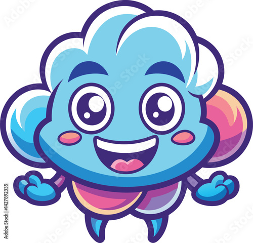 A mascot logo of a playful and imaginative cartoon cloud forming different shapes, representing creativity and adaptability for a design studio