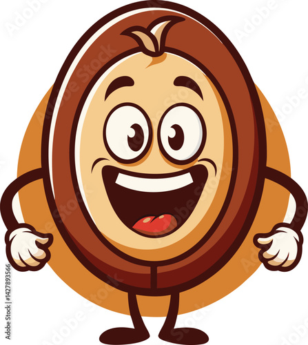  A mascot logo of a quirky and fun anthropomorphic coffee bean with a smiling face, representing a cheerful and inviting coffee shop 
