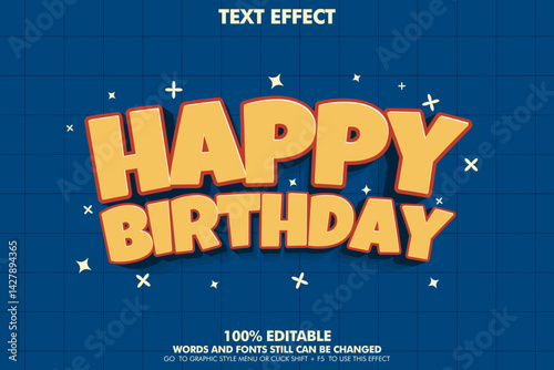 editable text effect happy birthday. 3d cartoon typography template design