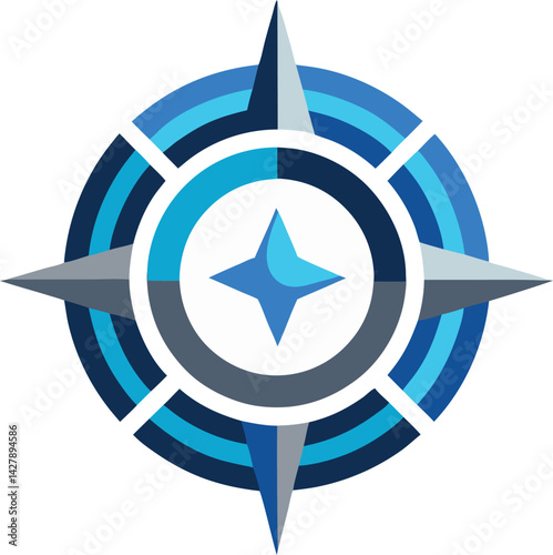 A mascot logo of a sleek and modern stylized compass pointing towards a specific direction, representing guidance and precision for a navigation app 