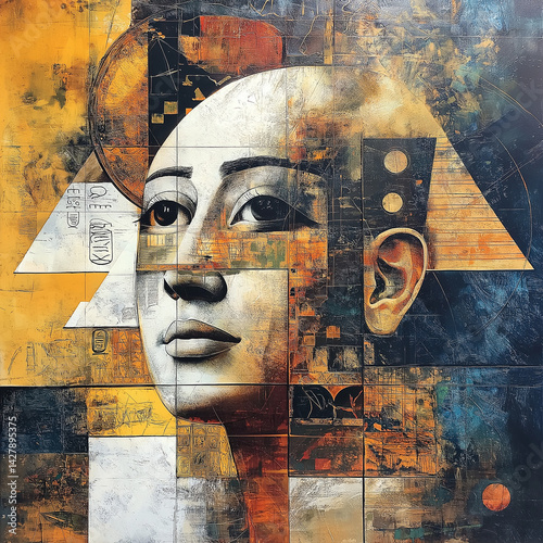 Abstract art blending ancient Egyptian symbols
