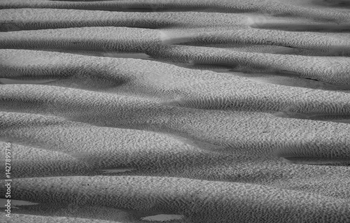 Close up abstract view of sand patterns in black and white