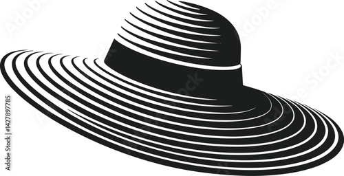 Sun Hat Silhouette Vector – Elegant Wide Brim Headwear for Seasonal Designs