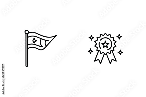 Flag With Star And Award Ribbon Illustration For Design Or Graphic Elements