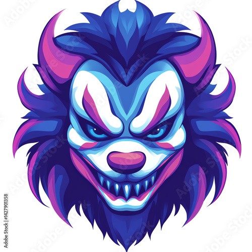 Terrifying demonic clown logo design on transparent background a nightmarish character illustration