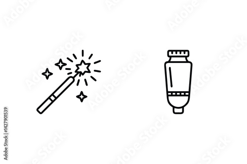 Line Art Illustration Of A Magic Wand And A Tube For Art Design