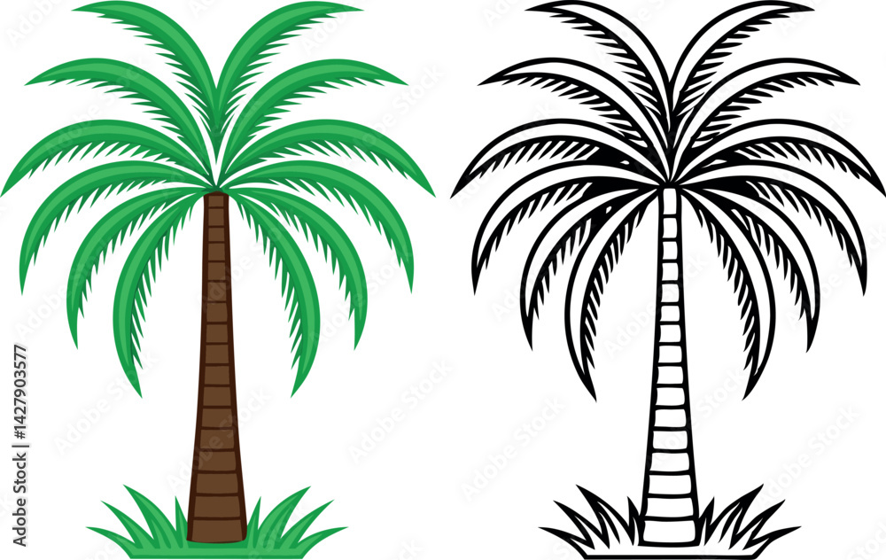 Fototapeta premium Color and Black Silhouette Palm Trees vector illustration.