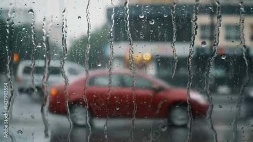 Heavy Rain Falling on Window.Generated AI