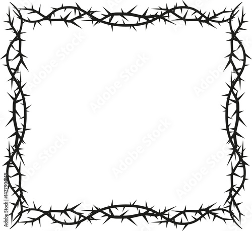 Vector illustration of black empty square frame with sharp thorns.