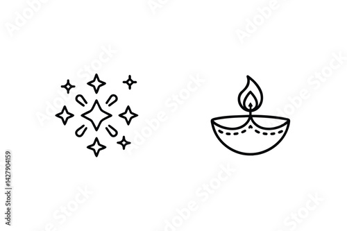 Wallpaper Mural Diwali Celebration Diya And Star Sparkles Outline Isolated On White Background Torontodigital.ca