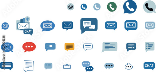 Customer Service Support Icons Set – Flat Style Vector Pack Featuring Phone, Email, Chat, Helpdesk, and Communication Symbols for Web and App Interfaces