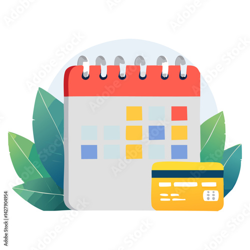Reminder to pay by credit card payment planning Bill Calendar, vector calendar icon
