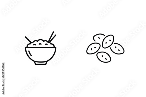 Minimalist Rice Bowl Icon With Chopsticks And Soybeans Vector Illustration