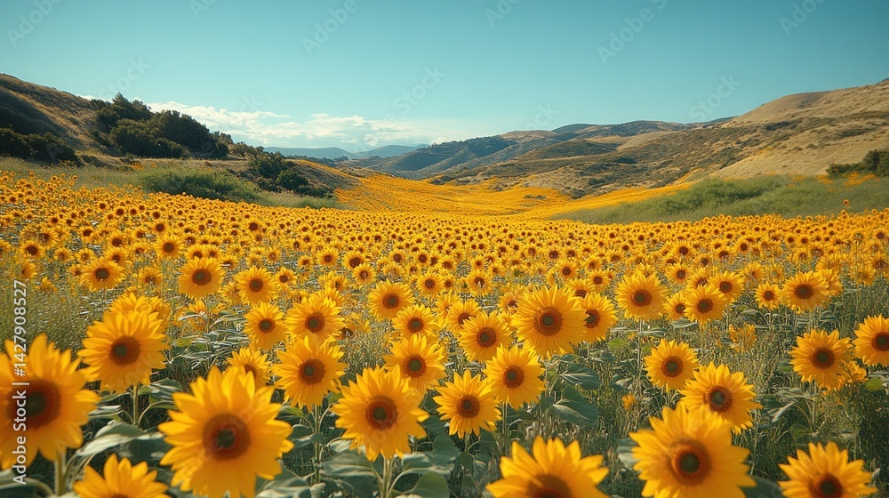 Obraz premium Endless Sunflower Field in Rolling Hills
