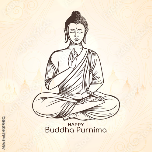 Happy Buddha Purnima Indian festival card with Gautam Buddha Illustration