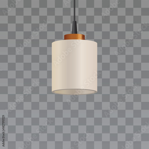 Ceiling lamp with white lampshade cylindrical shape, vector switch off hanging lantern chandelier transparent background