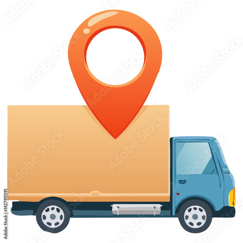 Delivery truck with location pin tracking shipping fast delivery car deliver express delivery transportation logistics concept