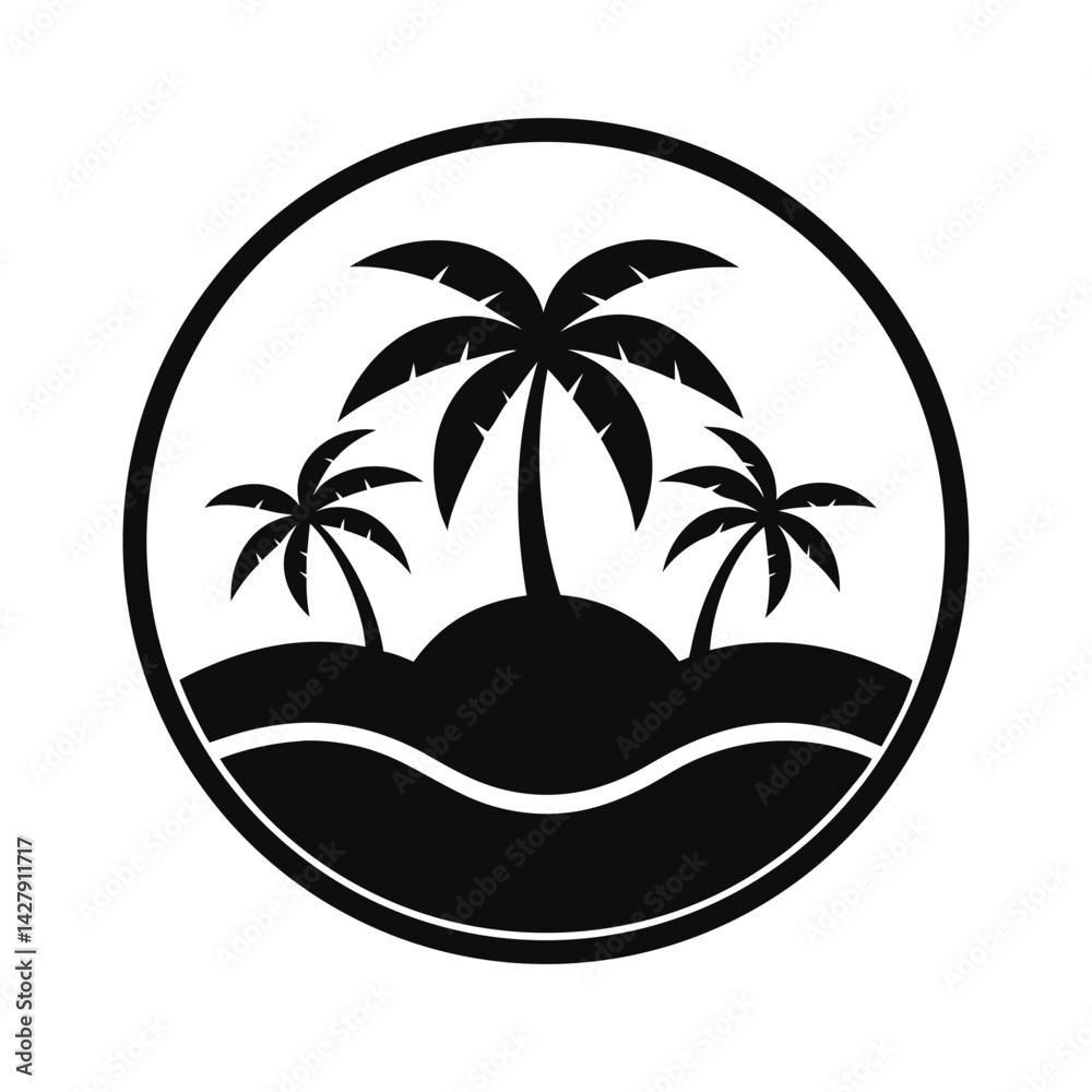 Fototapeta premium black and white illustration palm tree icon circle for web and graphic