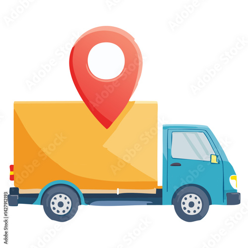 Delivery truck with location pin tracking shipping fast delivery car deliver express delivery transportation logistics concept