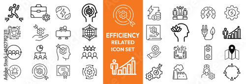 Set of efficiency related line icons. Productivity, optimization, improvement etc