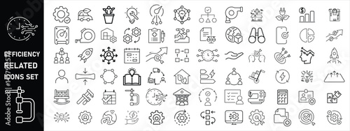 efficiency related, Set of efficiency related line icons. Productivity, optimization, improvement etc