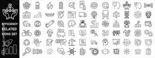 Set of efficiency related line icons. Productivity, optimization, improvement vector design, etc icon set  